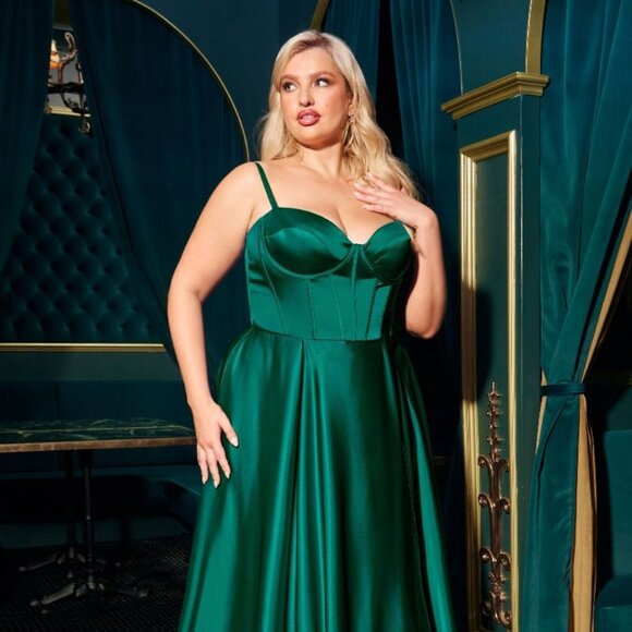New Bridesmaid A-Line Plus Size Soft Satin Dress w/...